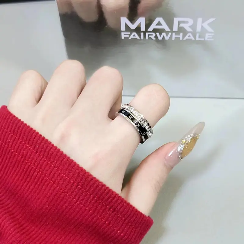 FAIRWHALE Titanium Steel Zircon Rings Unisex-5