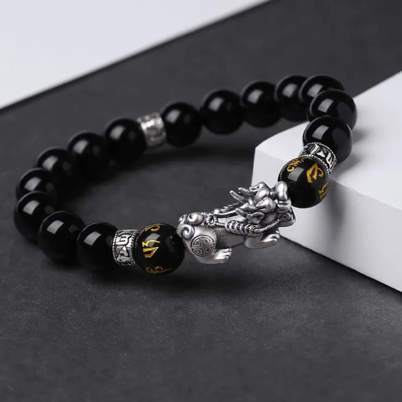 Seven Seven Silver Jewelry Natural Obsidian Bracelets Unisex-4