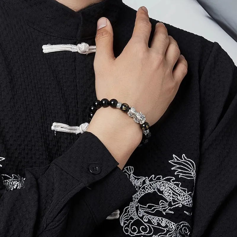 Seven Seven Silver Jewelry Natural Obsidian Bracelets Unisex-2