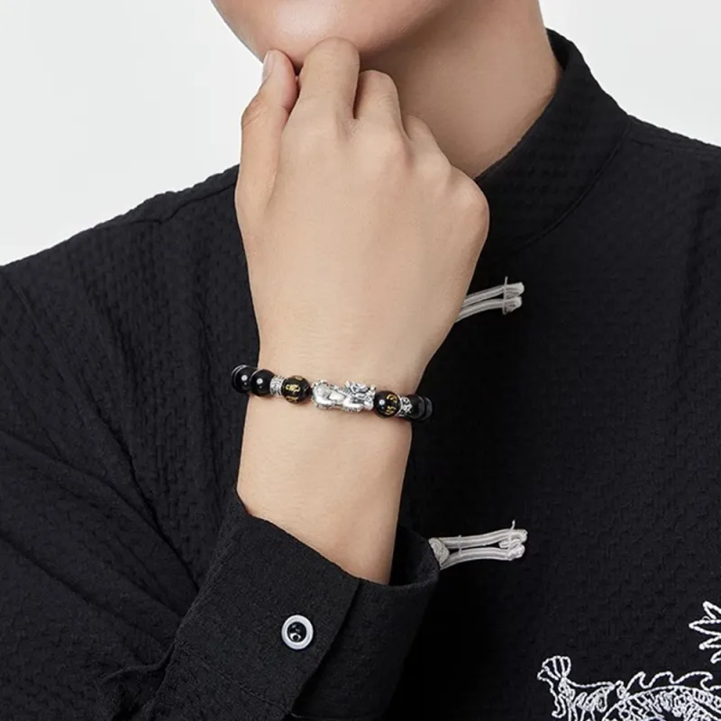 Seven Seven Silver Jewelry Natural Obsidian Bracelets Unisex-1