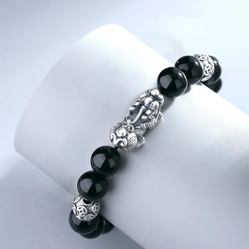 Seven Seven Silver Jewelry Natural Obsidian Bracelets Unisex-3