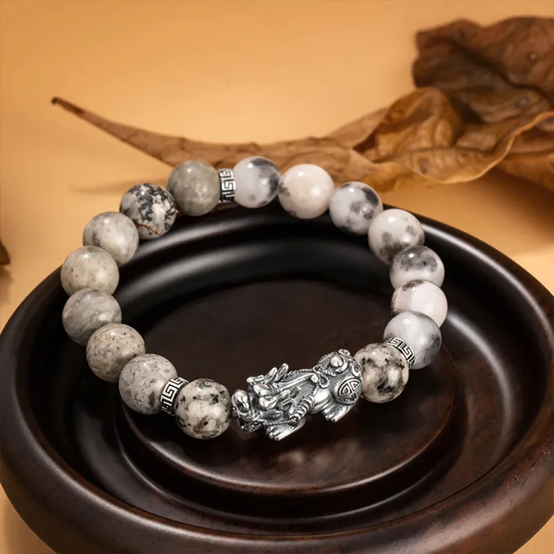 Seven Seven Silver Jewelry Natural Map Stone Jade Bracelets Unisex-5