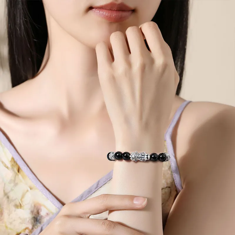 Seven Seven Silver Jewelry Natural Obsidian Bracelets Unisex-1