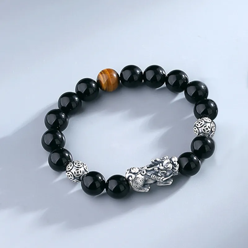 Seven Seven Silver Jewelry Natural Obsidian Bracelets Unisex-5