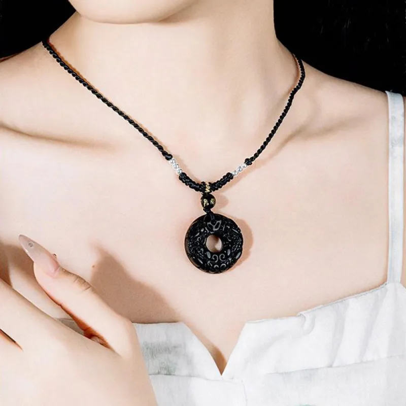 Seven Seven Silver Jewelry Natural Obsidian Necklaces Unisex-2