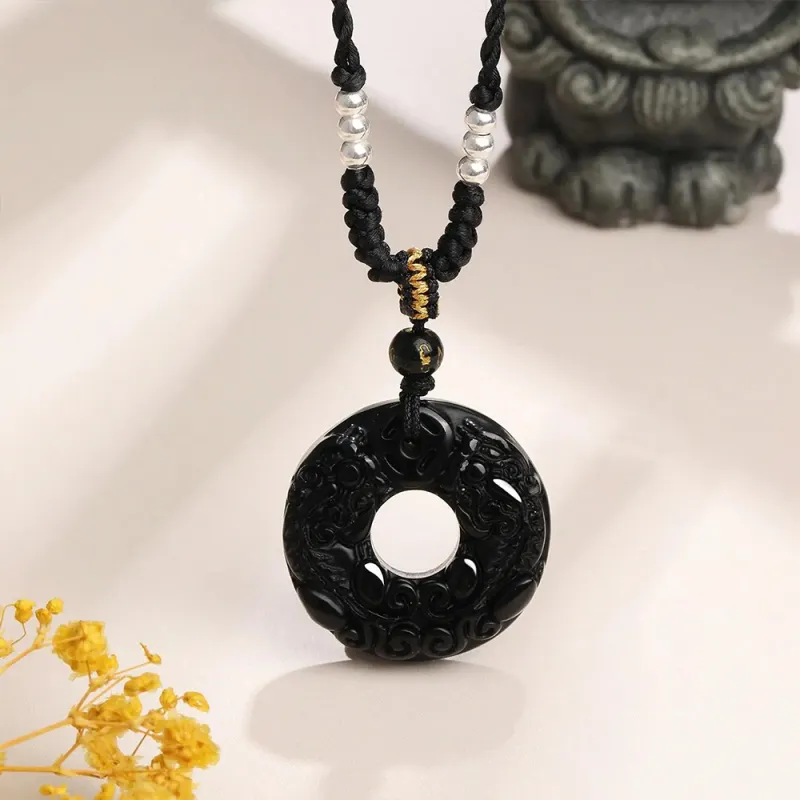 Seven Seven Silver Jewelry Natural Obsidian Necklaces Unisex-4