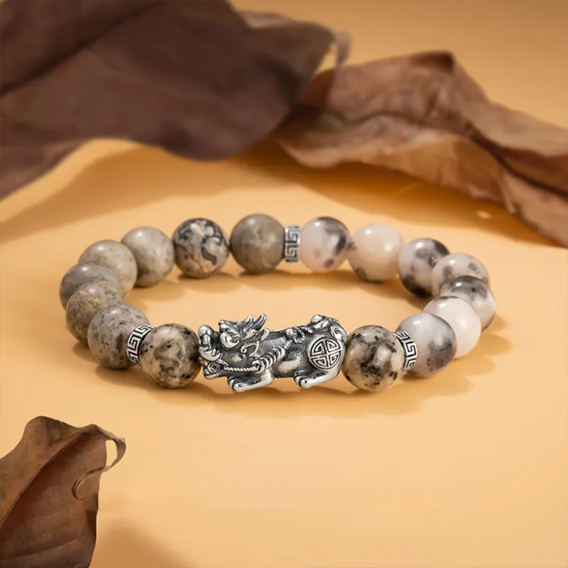 Seven Seven Silver Jewelry Natural Map Stone Jade Bracelets Unisex-3
