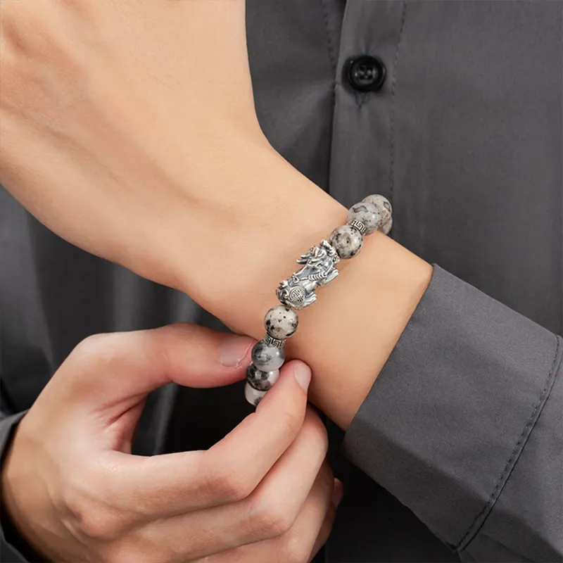 Seven Seven Silver Jewelry Natural Map Stone Jade Bracelets Unisex-2
