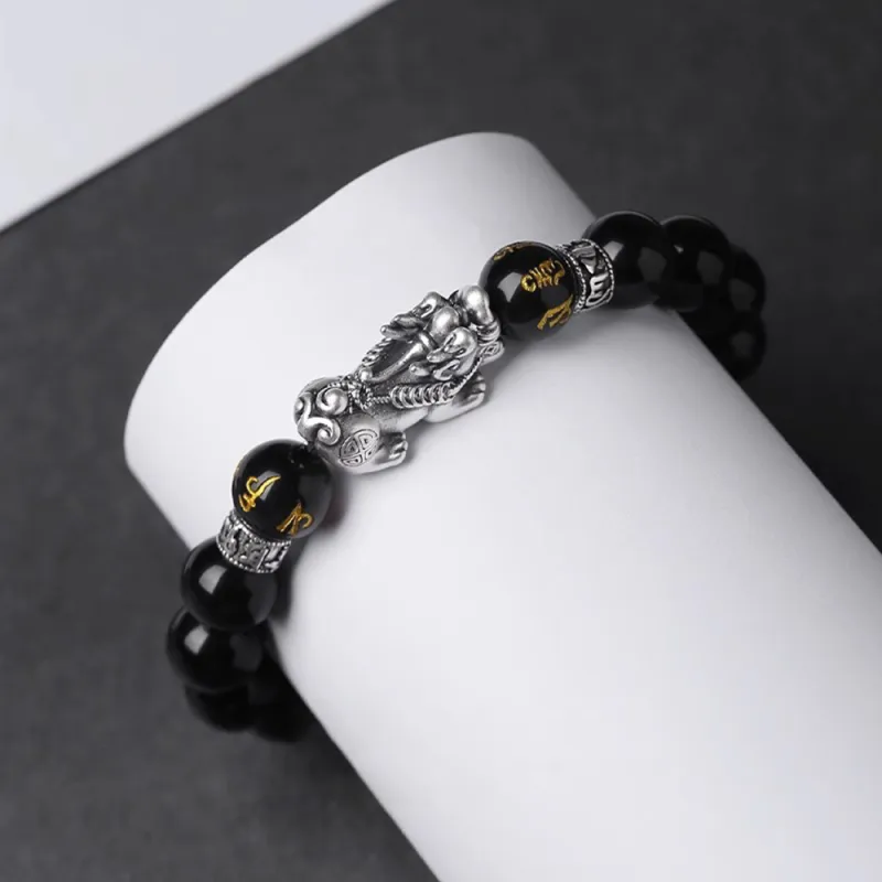 Seven Seven Silver Jewelry Natural Obsidian Bracelets Unisex-5