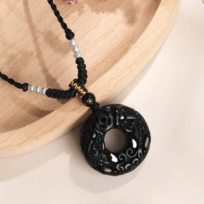 Seven Seven Silver Jewelry Natural Obsidian Necklaces Unisex-3