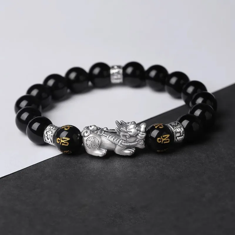 Seven Seven Silver Jewelry Natural Obsidian Bracelets Unisex-3