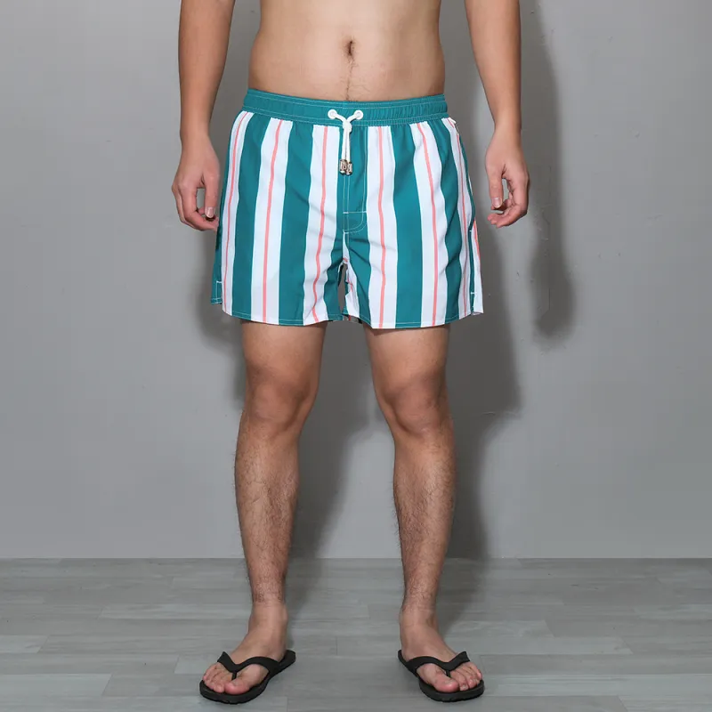 GAILANG Beach Shorts Men's Green White Orange Stripes-2