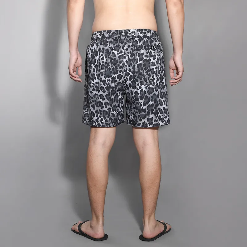 GAILANG Beach Shorts Men's Black Gray Leopard Print-4