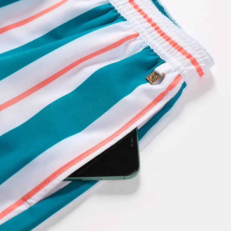 GAILANG Beach Shorts Men's Green White Orange Stripes-5