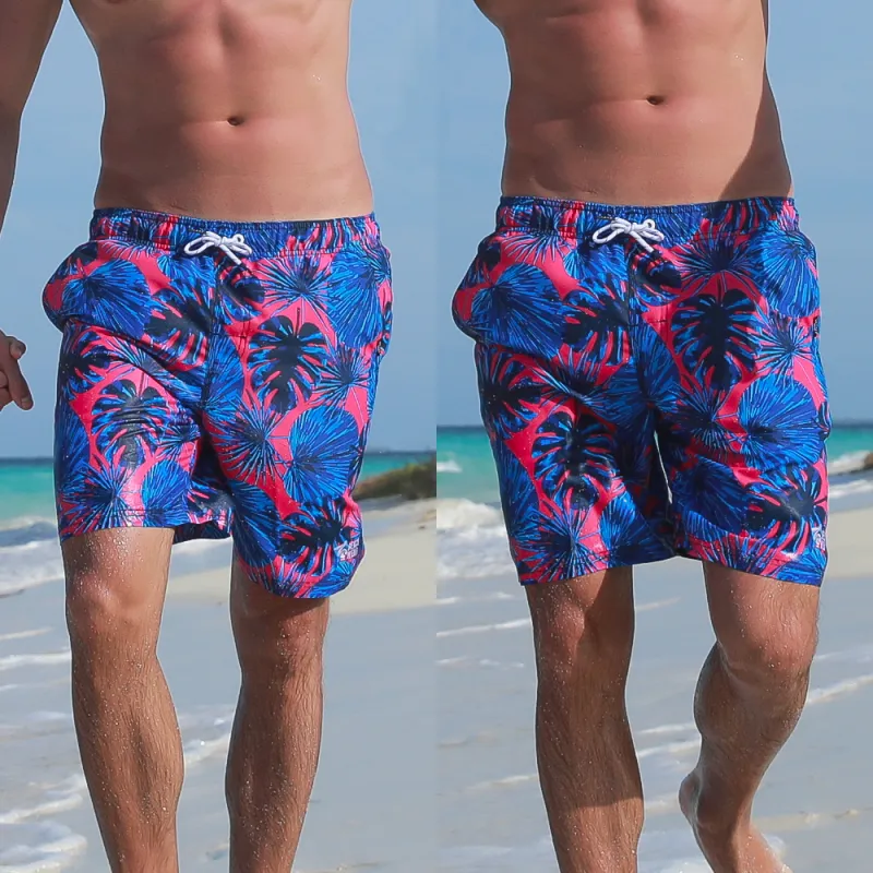GAILANG Beach Shorts Men's Blue Pink Floral-3