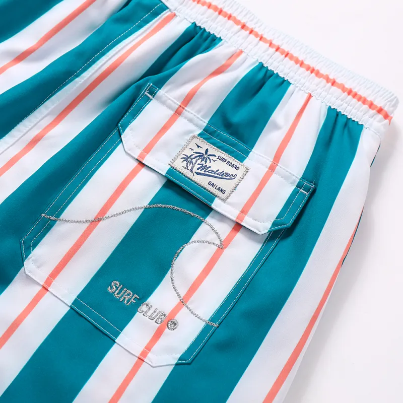 GAILANG Beach Shorts Men's Green White Orange Stripes-6