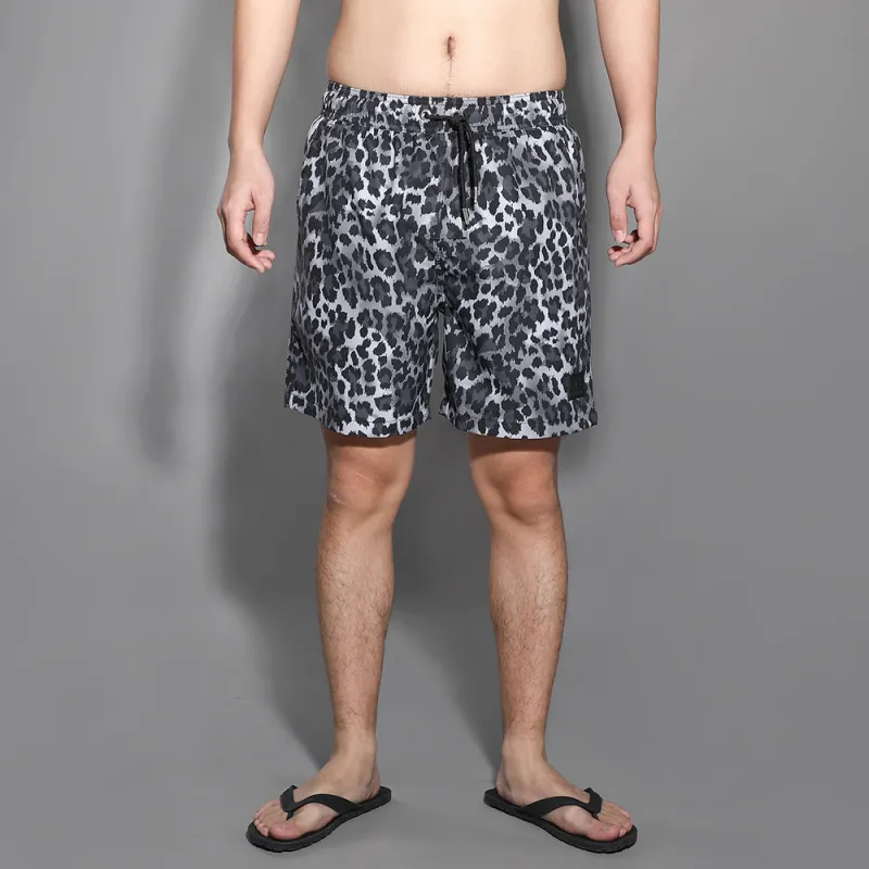 GAILANG Beach Shorts Men's Black Gray Leopard Print-2