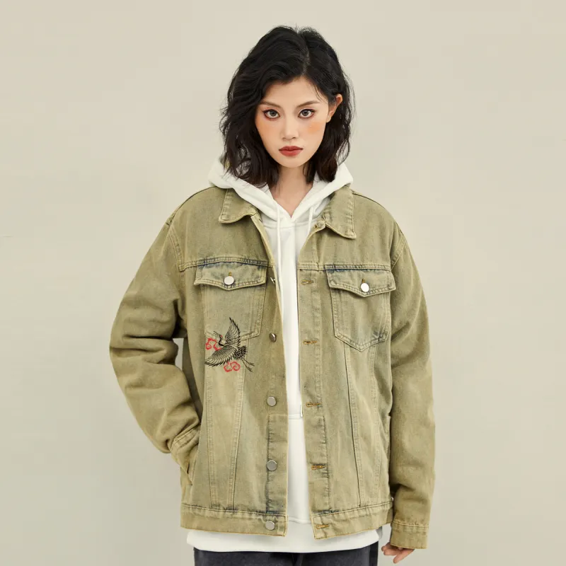 BLACK CLOVER Crane Print Unisex Denim Jacket-7