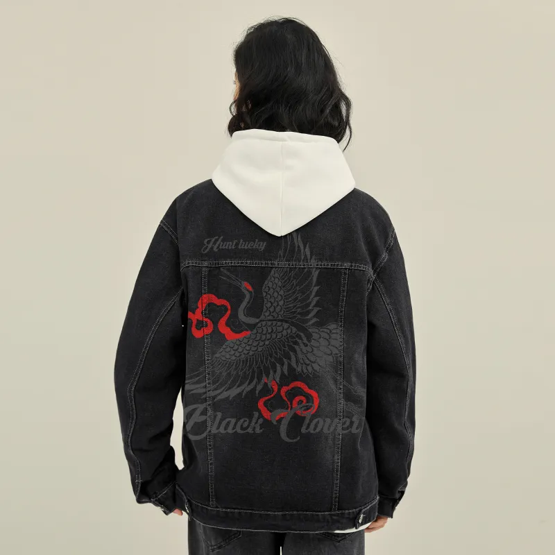 BLACK CLOVER Crane Print Unisex Denim Jacket-3