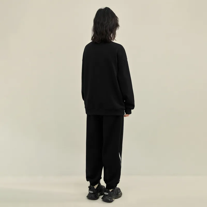 BLACK CLOVER Thickened And Fleece-Lined Crew Neck Pullover Sweatshirt Set Unisex Black-6