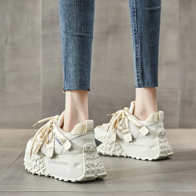 Ruomini Anti Slip And Wear Resistant Lightweight Height Increasing Low Top Chunky Sneakers Women's-3