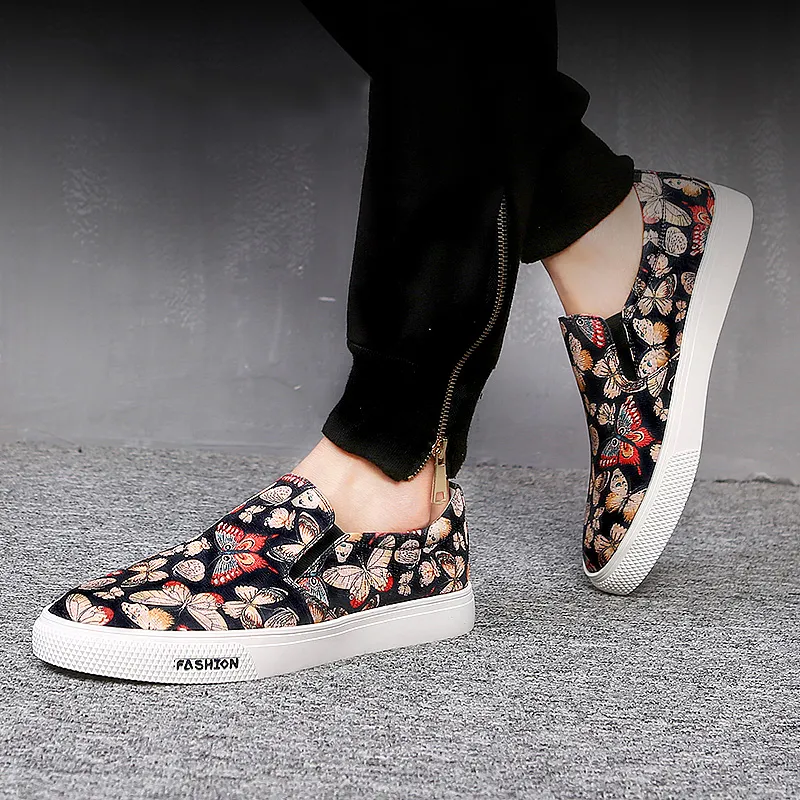 Ruomini Casual Shoes Men's Black Floral-2