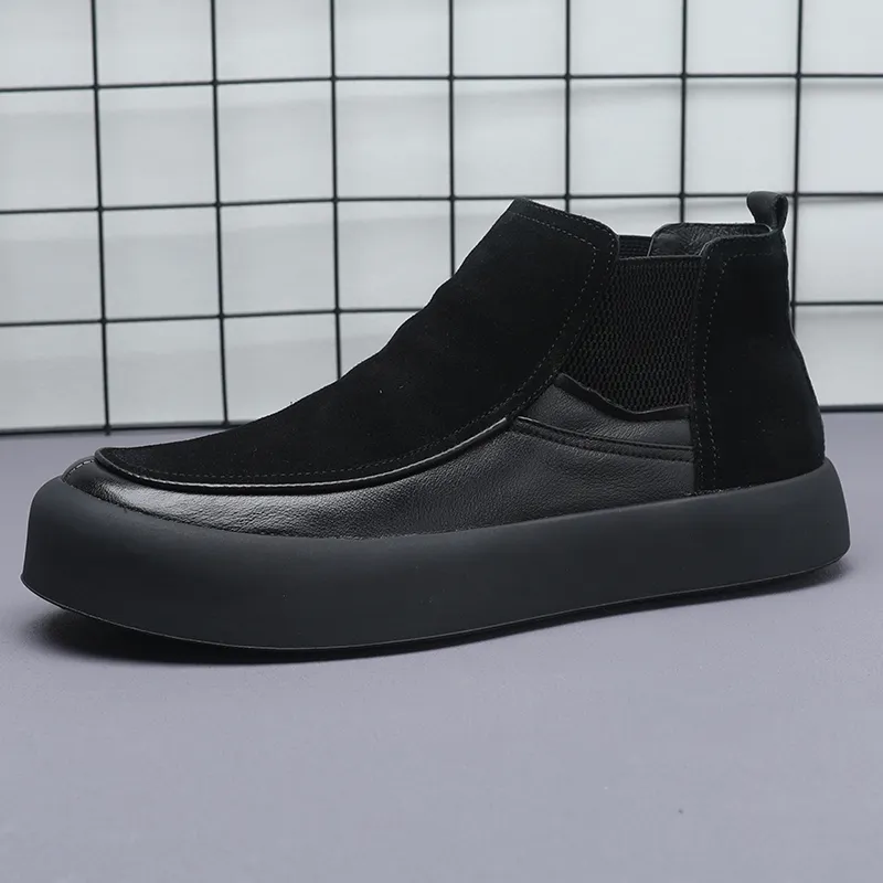 Ruomini Short Chelsea Boots Low Heel Men's Black-1