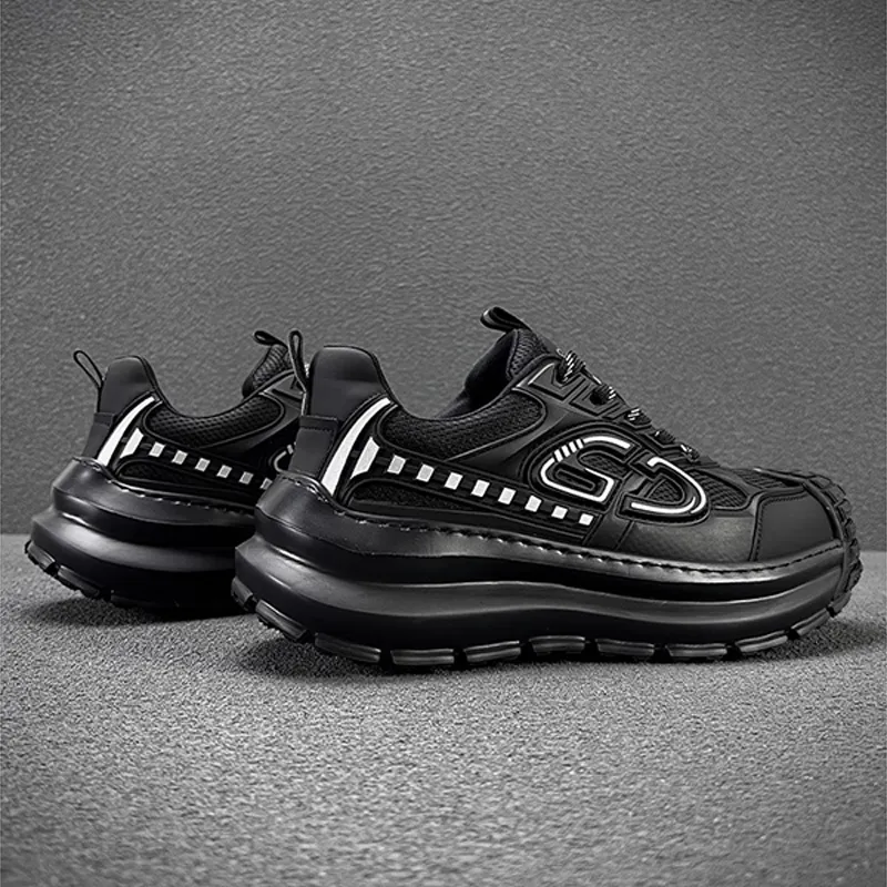 Ruomini Breathable Low Top Chunky Sneakers Men's Black-3