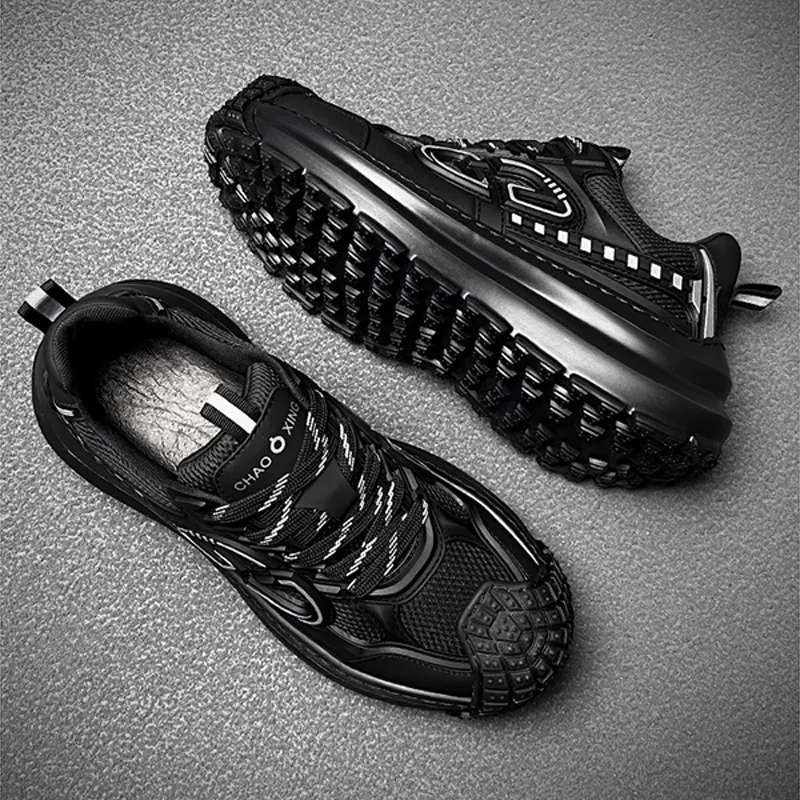 Ruomini Breathable Low Top Chunky Sneakers Men's Black-2
