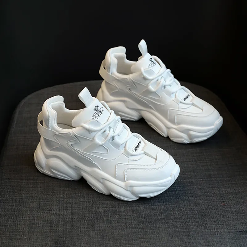 Ruomini Anti Slip And Wear Resistant Height Increasing Low Top Chunky Sneakers Women's White-2