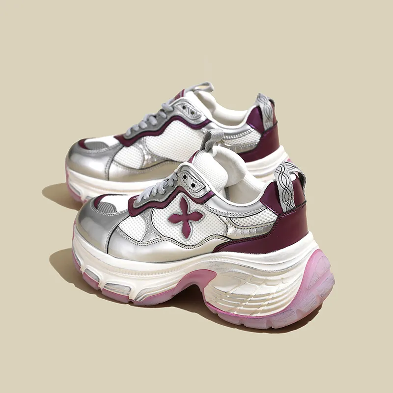 Ruomini Anti Slip Wear Resistant Breathable Height Increasing Low Top Chunky Sneakers Women's-4