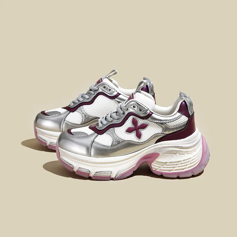 Ruomini Anti Slip Wear Resistant Breathable Height Increasing Low Top Chunky Sneakers Women's-5