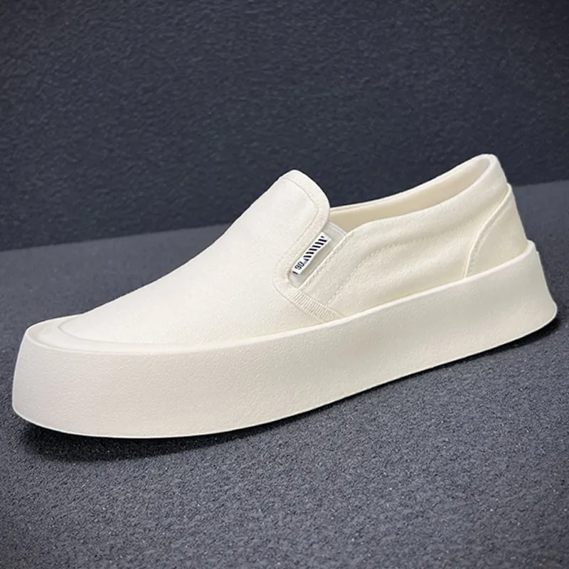 Ruomini Anti Slip And Wear Resistant Height Increasing Low Top Canvas Shoes Men's White-1