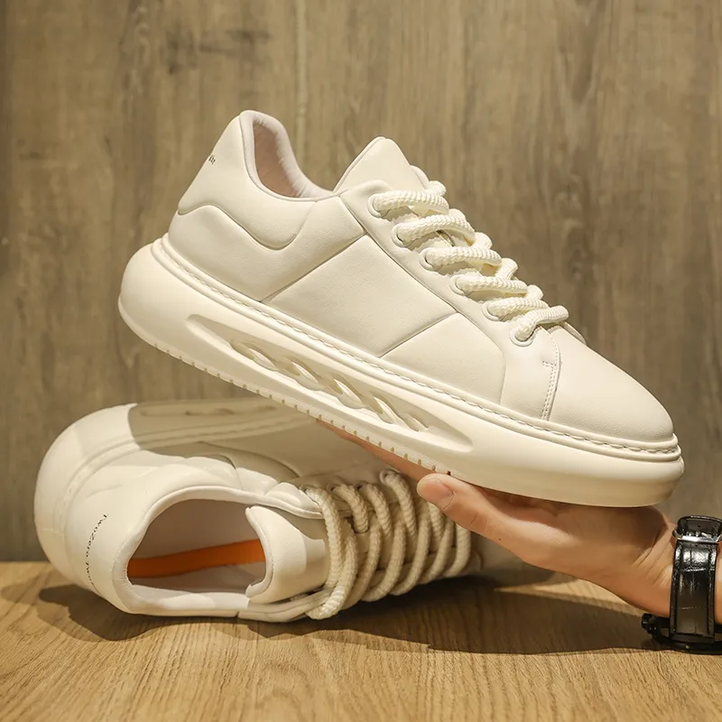 Ruomini Non slip Lightweight Low Top Skateboard Shoes Men's White-1