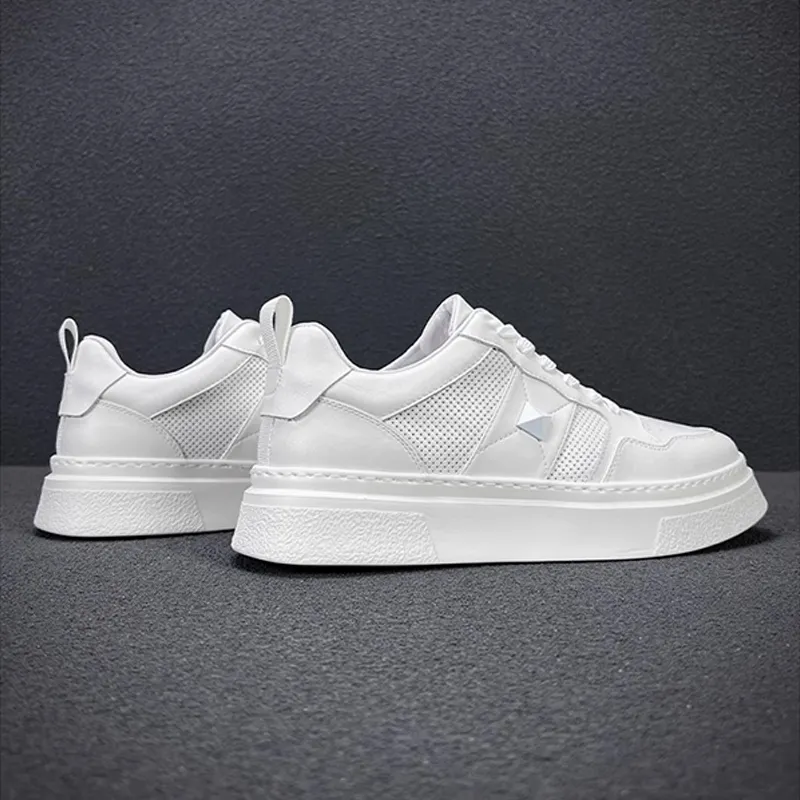 Ruomini Breathable Low Top Skateboard Shoes Men's White-3