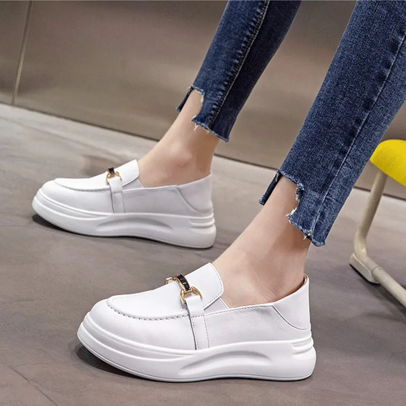 Ruomini Small White Shoes Loafers 4.5 Women's White-1