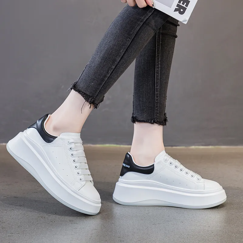 Ruomini Small White Shoes Anti Slip And Wear Resistant Height Increasing Low Top Skateboard Shoes Women's-3