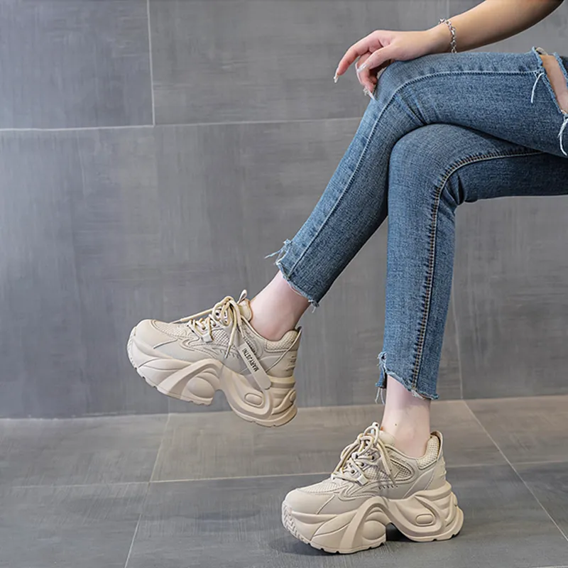 Ruomini Anti Slip And Wear Resistant Height Increasing Low Top Chunky Sneakers Women's-1