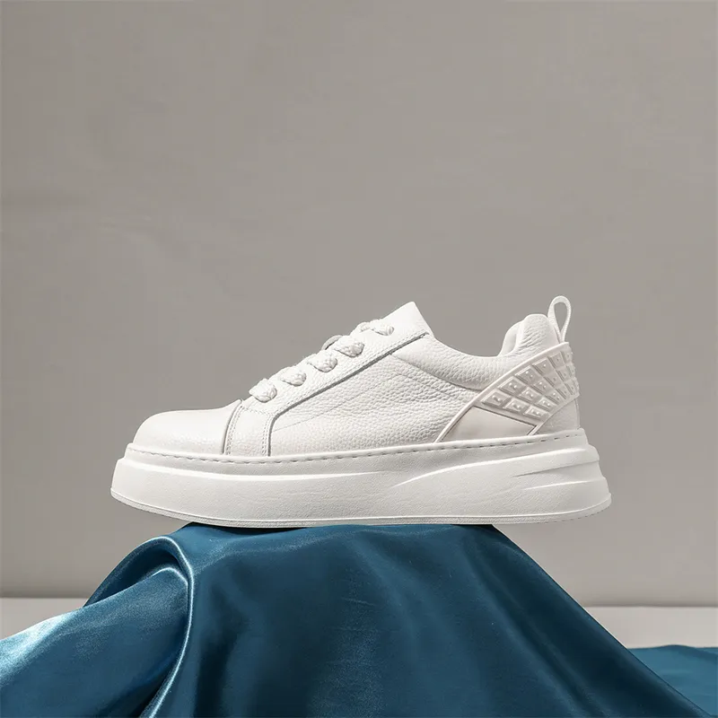 Ruomini Non slip Lightweight Low Top Skateboard Shoes Men's White-4