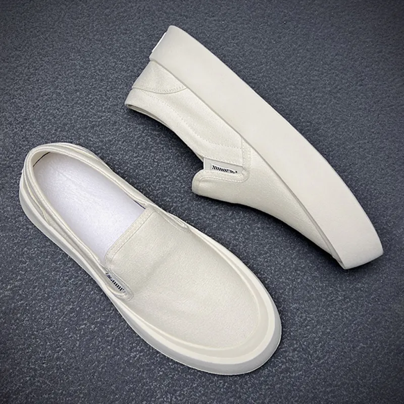 Ruomini Anti Slip And Wear Resistant Height Increasing Low Top Canvas Shoes Men's White-2