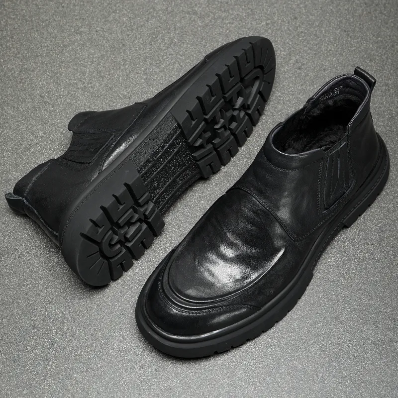 Ruomini Ankle-Length Chelsea Boots Low Heel Men's Black-3
