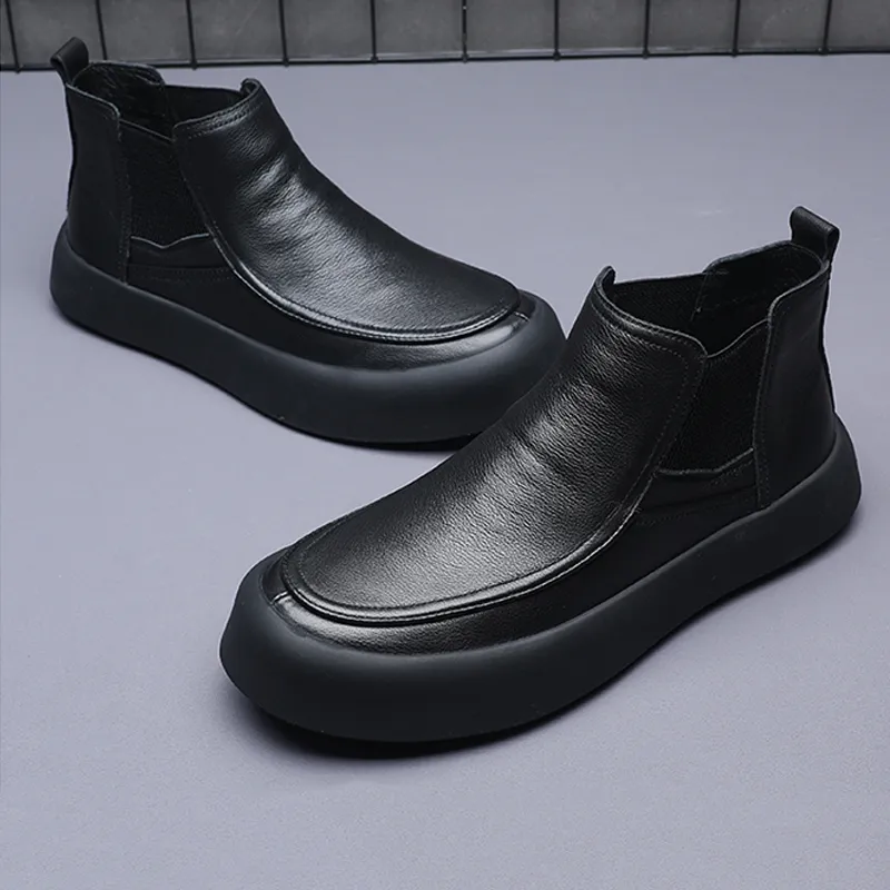Ruomini Short Chelsea Boots Low Heel Men's Black-4