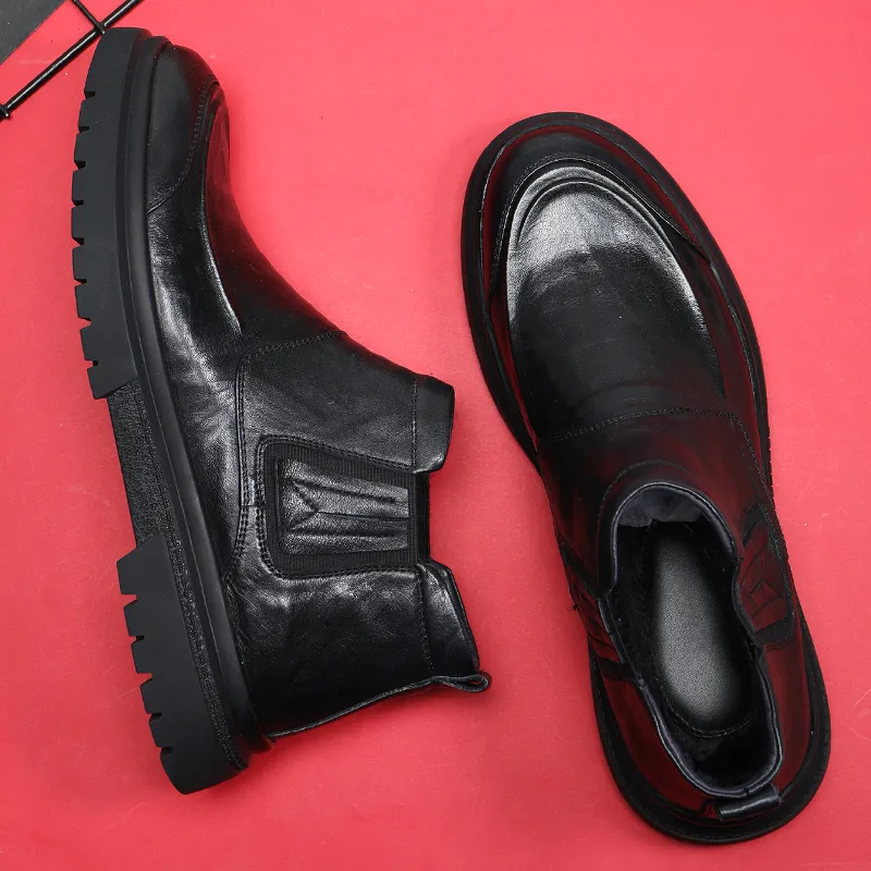 Ruomini Ankle-Length Chelsea Boots Low Heel Men's Black-1