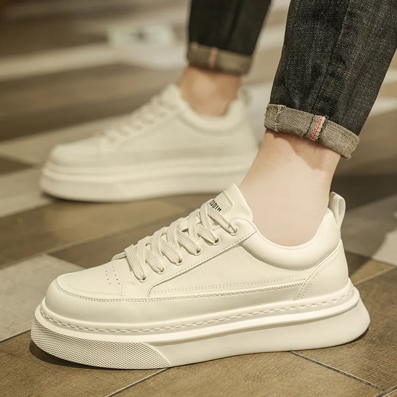 Ruomini Non slip Lightweight Low Top Skateboard Shoes Men's White-5