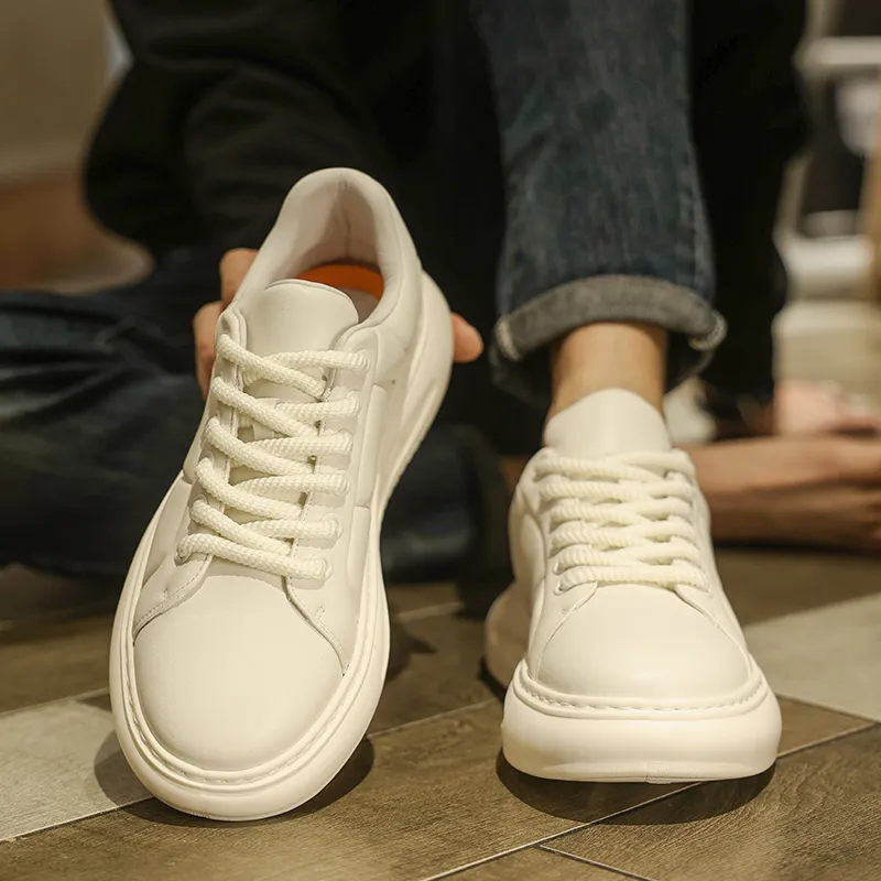 Ruomini Non slip Lightweight Low Top Skateboard Shoes Men's White-3