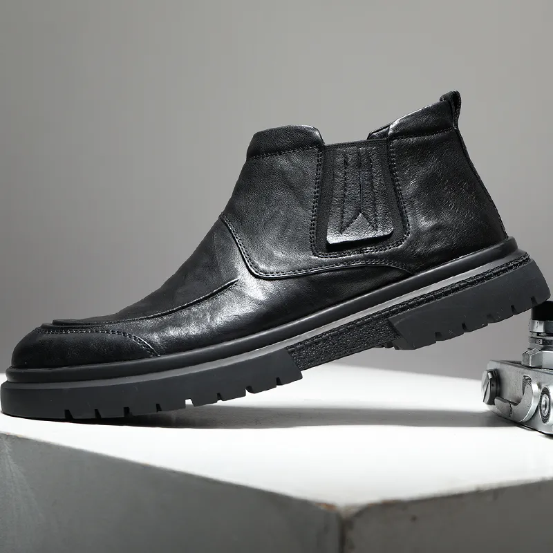 Ruomini Ankle-Length Chelsea Boots Low Heel Men's Black-2
