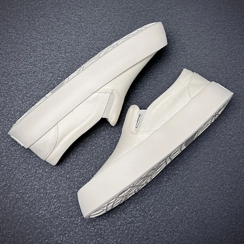 Ruomini Anti Slip And Wear Resistant Height Increasing Low Top Canvas Shoes Men's White-4