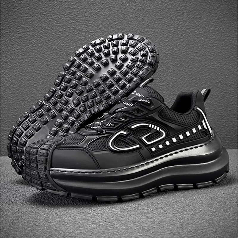 Ruomini Breathable Low Top Chunky Sneakers Men's Black-5