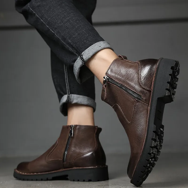 Ruomini Ankle Boots Men Brown, Black-3