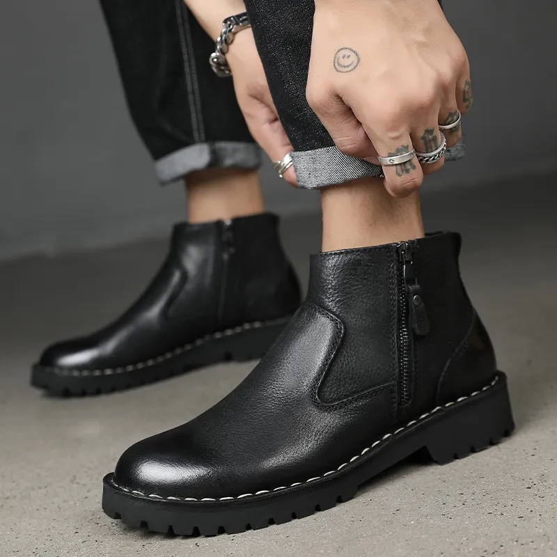 Ruomini Ankle Boots Men Brown, Black-6